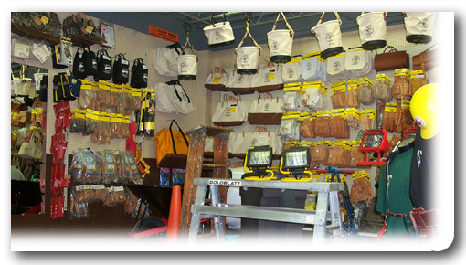 Work gear and bags display